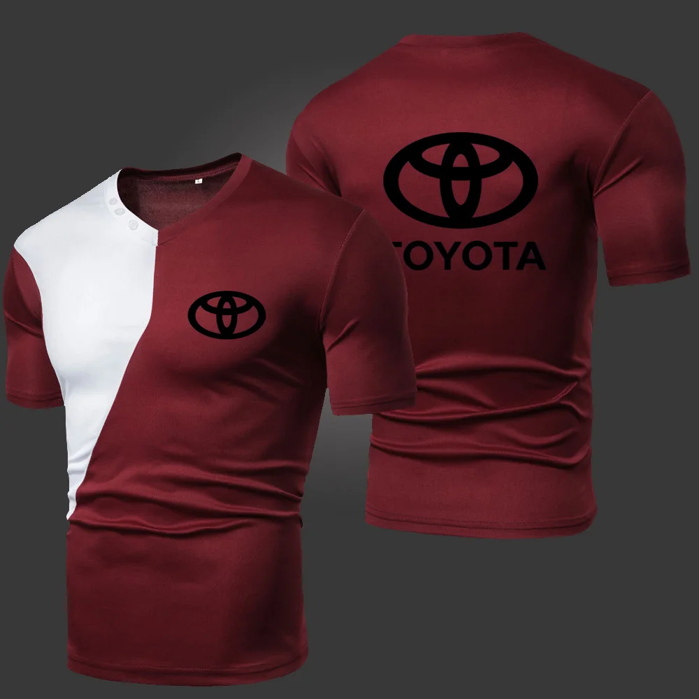 

2021 Summer New Toyota Men's T-Shirts Solid Color Splicing Casual Breathable Sports Slim Fitting Short Sleeve V-Neck Spotswear