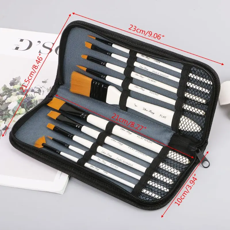 

10Pcs Nylon Hair Art Painting Brushes Set Acrylic Oil Watercolor Artists Paint Brush Set Drawing Supplies