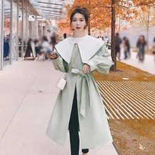Spring Woman Trench Coat Large Lapel Color Matching All-match Mid-length Female Fashion Casual Ladie