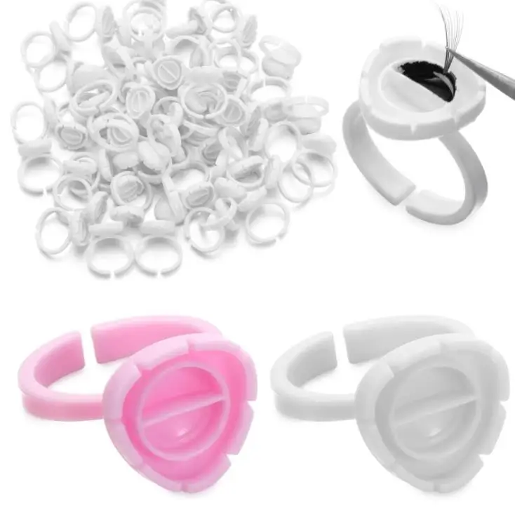 

200bags Heart shape eyelash Glue Rings Cups Disposable Eyelash Extension Glue Quick Blossom Cup Tattoo Ink Holder Ring hot SN