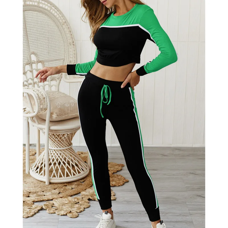 

Осенне-зимний Новый Повседневный Спортивный костюм контрастного цвета с круглым вырезом для женщин Ensemble Femme En *
