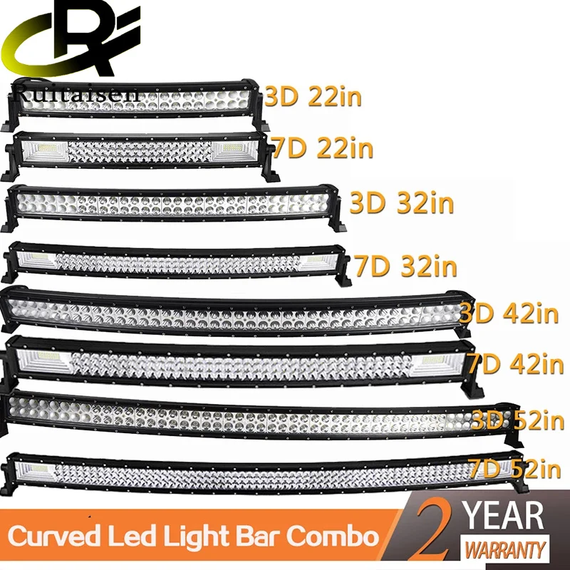 

22 32 42 50 52'' Inch Curved Led Light Bar COMBO Led Work light 3D 7D bar Driving Offroad Car Truck 4x4 SUV ATV 12V 24V