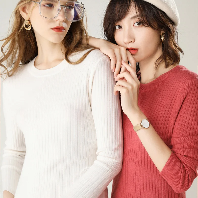 

2020 Autumn And Winter Women's Sweater New Solid Color Round Neck Long-sleeved Cashmere Knitted Bottoming Elegant Shirt Long
