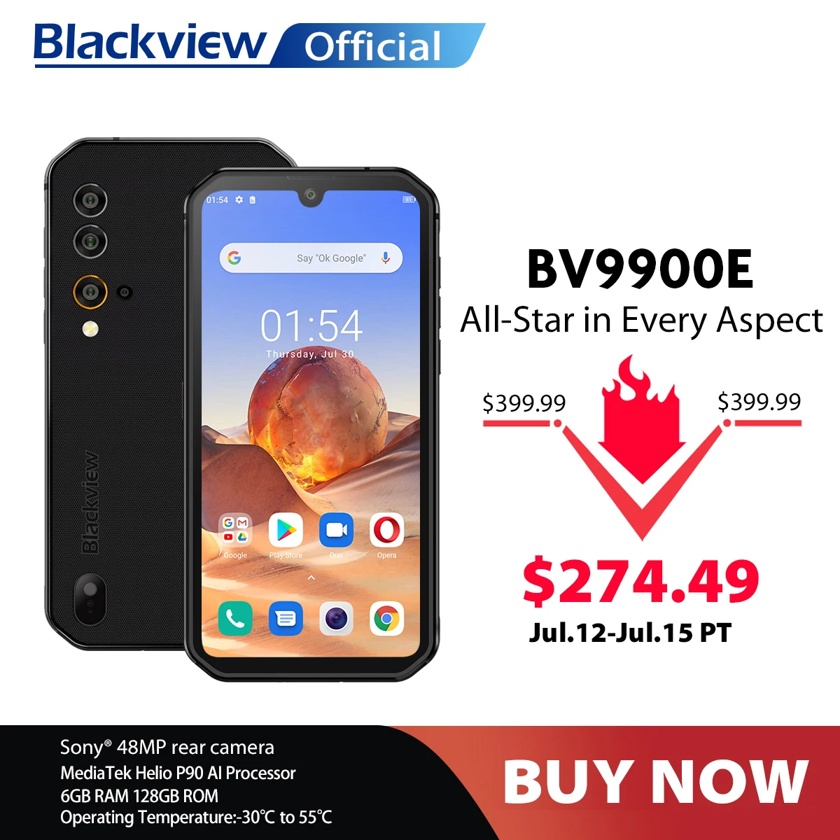 

Blackview BV9900E Helio P90 Rugged Smartphone 6GB+128GB IP68 Waterproof 4380mAh 48MP Camera NFC Android 10 Mobile Phone