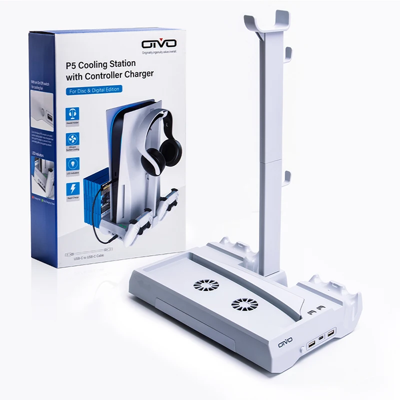 

Cooling Fan Base PS5 Vertical Dock Bracket Game Controller Cooler Gamepad Charging Stand Station For PlayStation 5 Accessories