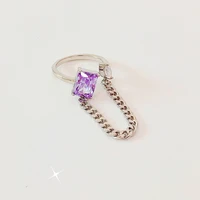 origin summer fashion geometric purple square rhinestone ring for women girl metallic chunky chain open adjustable ring jewelry