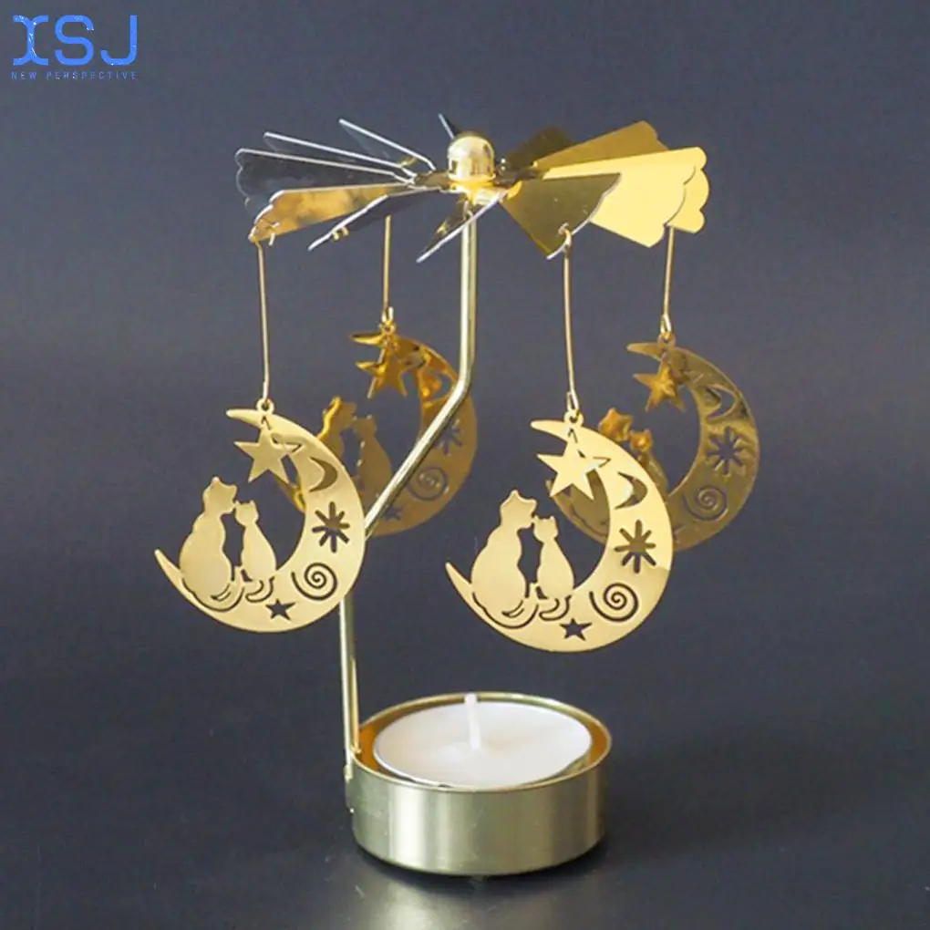 

Silver Gold Candlesticks Rotating Romantic Rotation Spinning Carrousel Tea Light Candle Holder Dinner Wedding Bar Party