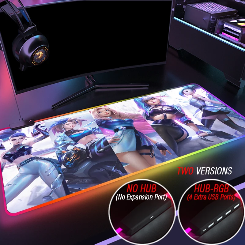 

Коврик для мыши с RGB-подсветкой, 4 порта USB, KDA Akali HD