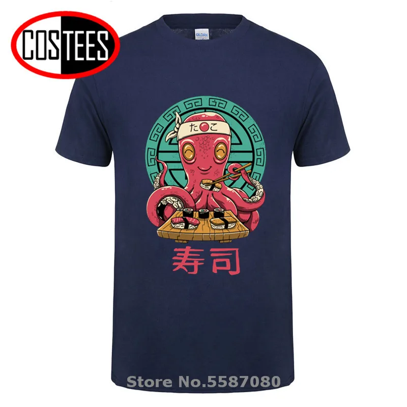 Japan Cartoon style Geek Octo Sushi Bar t shirt men Funny Octopus chef sushi t-shirt for foodies gift tasty food tshirt camiseta | Мужская