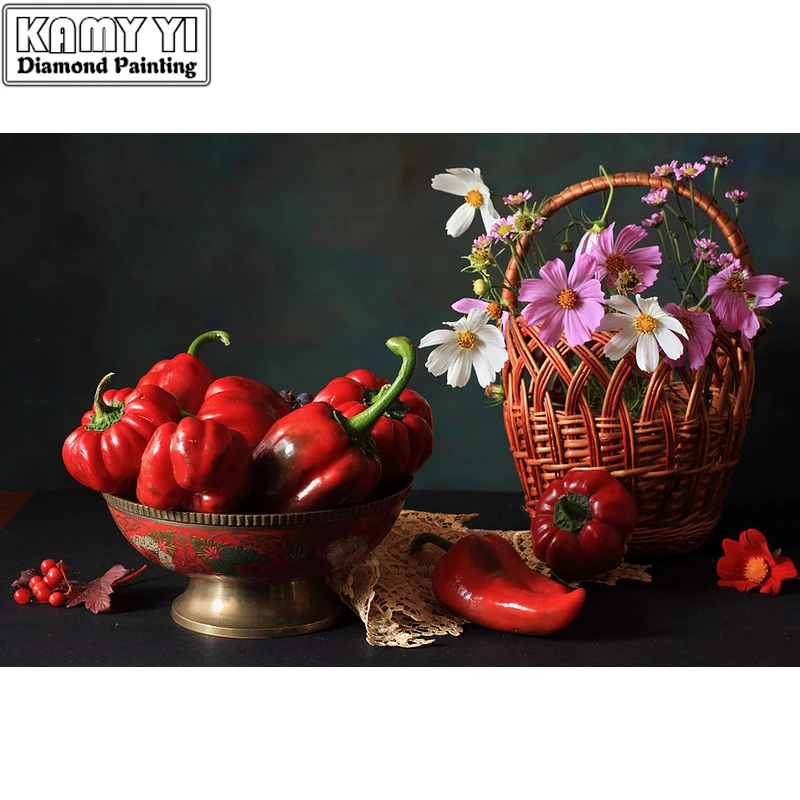 

5D DIY Diamond Painting"flower Baskets and Vegetables"diamond Embroidery Mosaic Painting Home Decor Cross Stitch Rhinestone Full