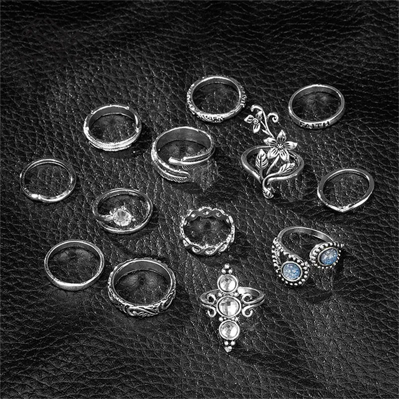 Винтажный набор колец с розами для женщин и девочек в богемном стиле античный