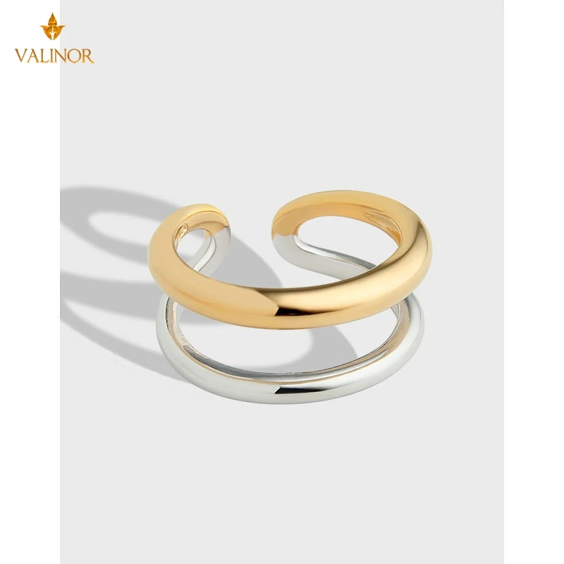 

С защитой от холодного ветра, Простой Личность двухцветная двойное кольцо серебряное кольцо женский Открытое кольцо 925 пробы серебро DLGB161