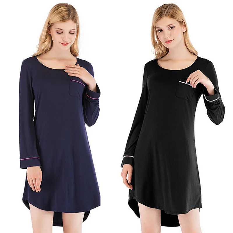

Women Nightgowns Modal Sleepwear Plus Size Long Sleeve Casual Female Pyjamas Loose Nightdress Home Clothes Spring Autumn