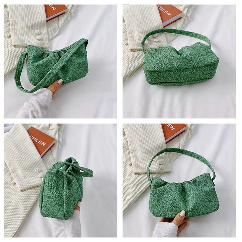 

2021 Day Clutch Lace Print Dumpling Clip Purse Bag Women Cloud Underarm Shoulder Bag Pleated Baguette Pouch Totes Handbag