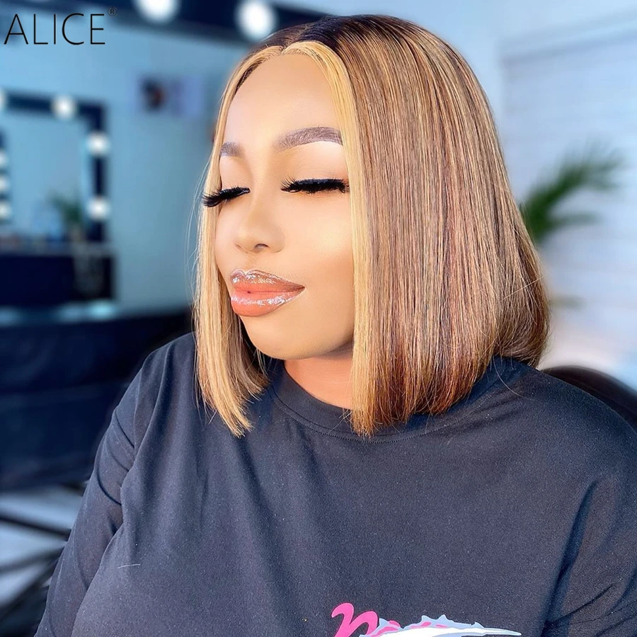 ALICE Ombre Bob 130% плотность T-part кружевные передние человеческие волосы парики кожа