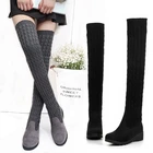 Женские сапоги-чулки выше колена, модельные сапоги из эластичной ткани с острым носком и кристаллами, высокие сапоги до бедра с острым носком, Размеры 35-40, 2021