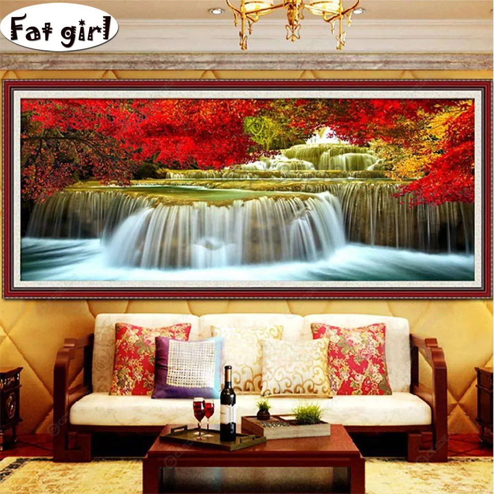 

5D Opportunity Knocks mosaic diamond embroidery full square round drill waterfall Maple leaf diamond painting Wall Picture decor
