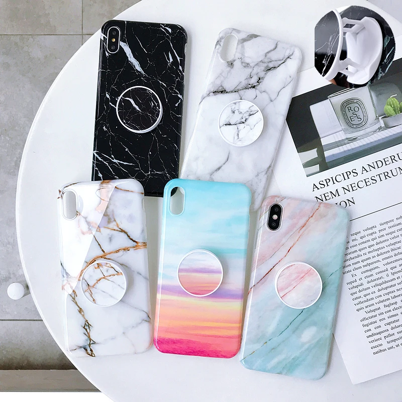 Роскошный Мраморный гибкий держатель чехол для телефона для iPhone 11 Pro Max XR XS Max X 7 8 6 Plus Мягкий чехол IMD подставка для телефона задняя крышка