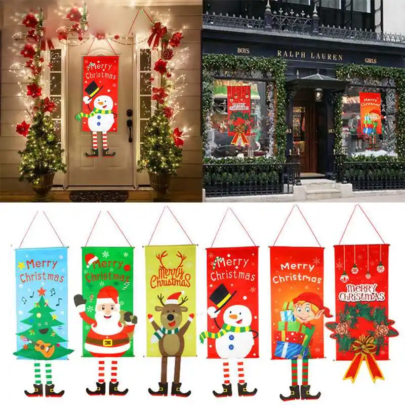 

Christmas Decoration Banner Hanging Ornament Merry Christmas Porch Door 1set For Home Xmas Natal Noel