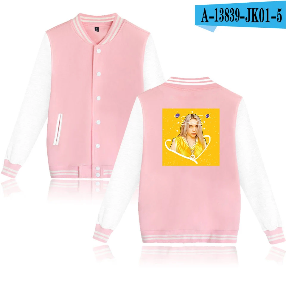 As picture Billie Eilish, бейсбольная куртка, женская, мужская, модная, повседневная, Харадзюку, хип-хоп, уличная, с принтом, бейсбольная куртка, синяя+ серая, куртки, топы - Цвет: As picture