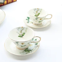european flower coffee cup with handle saucer porcelain british tea cups set bone china jogo de xicaras home container ll50cc