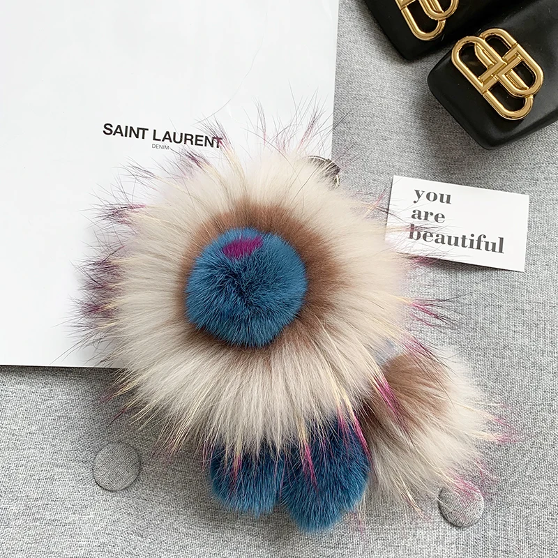 Роскошный брелок ручной работы из меха норки модный для элегантной сумки