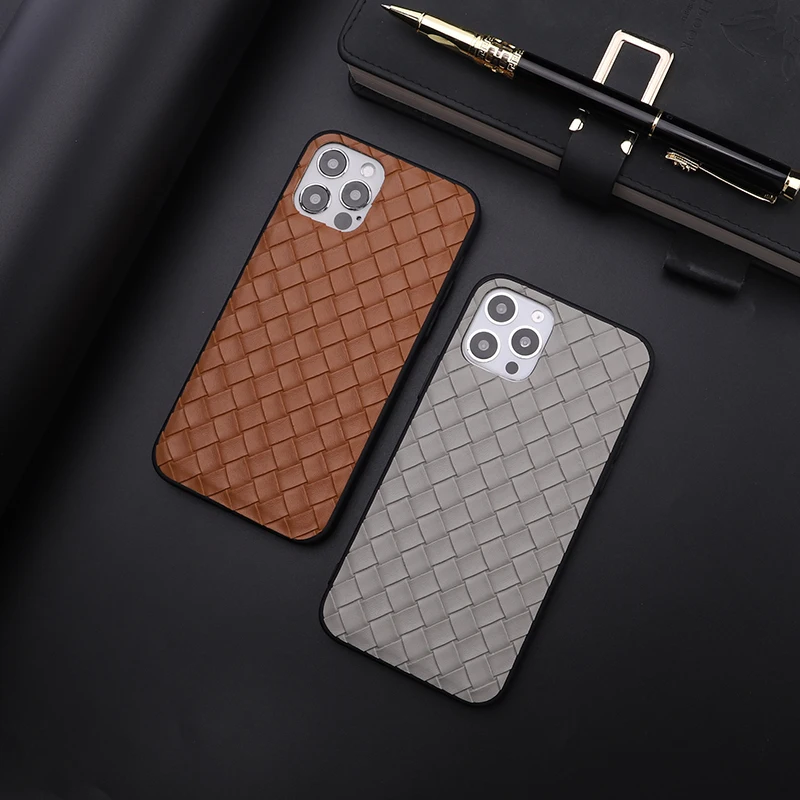 

Luxury Weaving Mesh Leather Phone Cover For iphone 11 12 Pro Max Mini 7 8 Plus X XR XS Funda Solid Color Vintage Grid Back Case