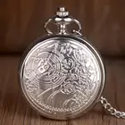 Новое поступление, винтажные Серебристые кварцевые карманные часы с ожерельем и кулоном в стиле стимпанк для мужчин и женщин CF1022