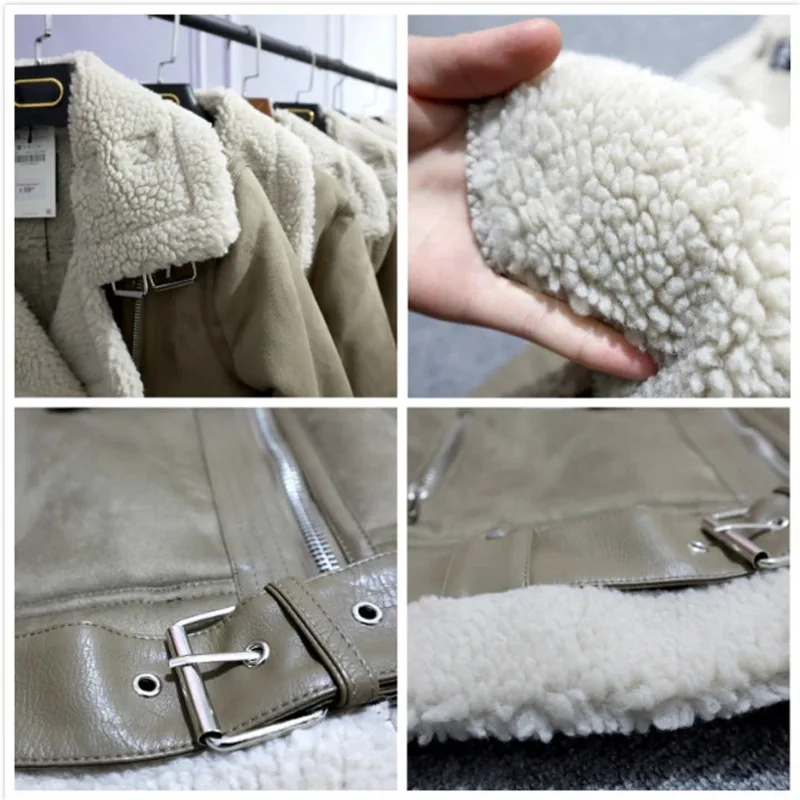 

Winter Women's Jacket Faux Fur Leather Jackets Women Wool Coat Thick Motorcycle Jackets Vintage Suede Lambswool Coats Outerwear