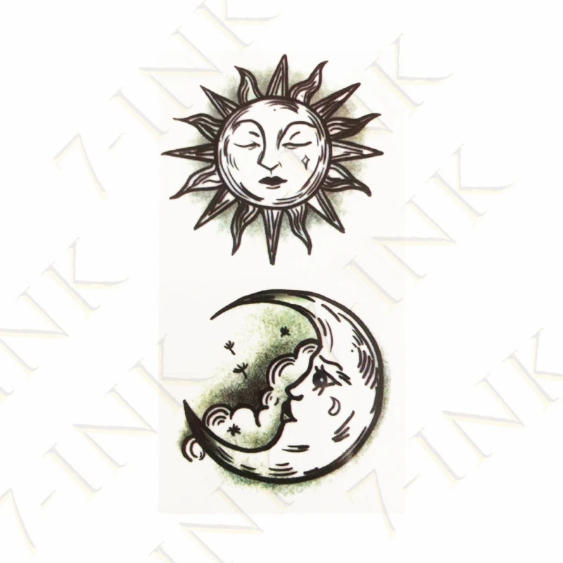 Водостойкая Временная тату наклейка солнце луна облако огонь флэш искусственная