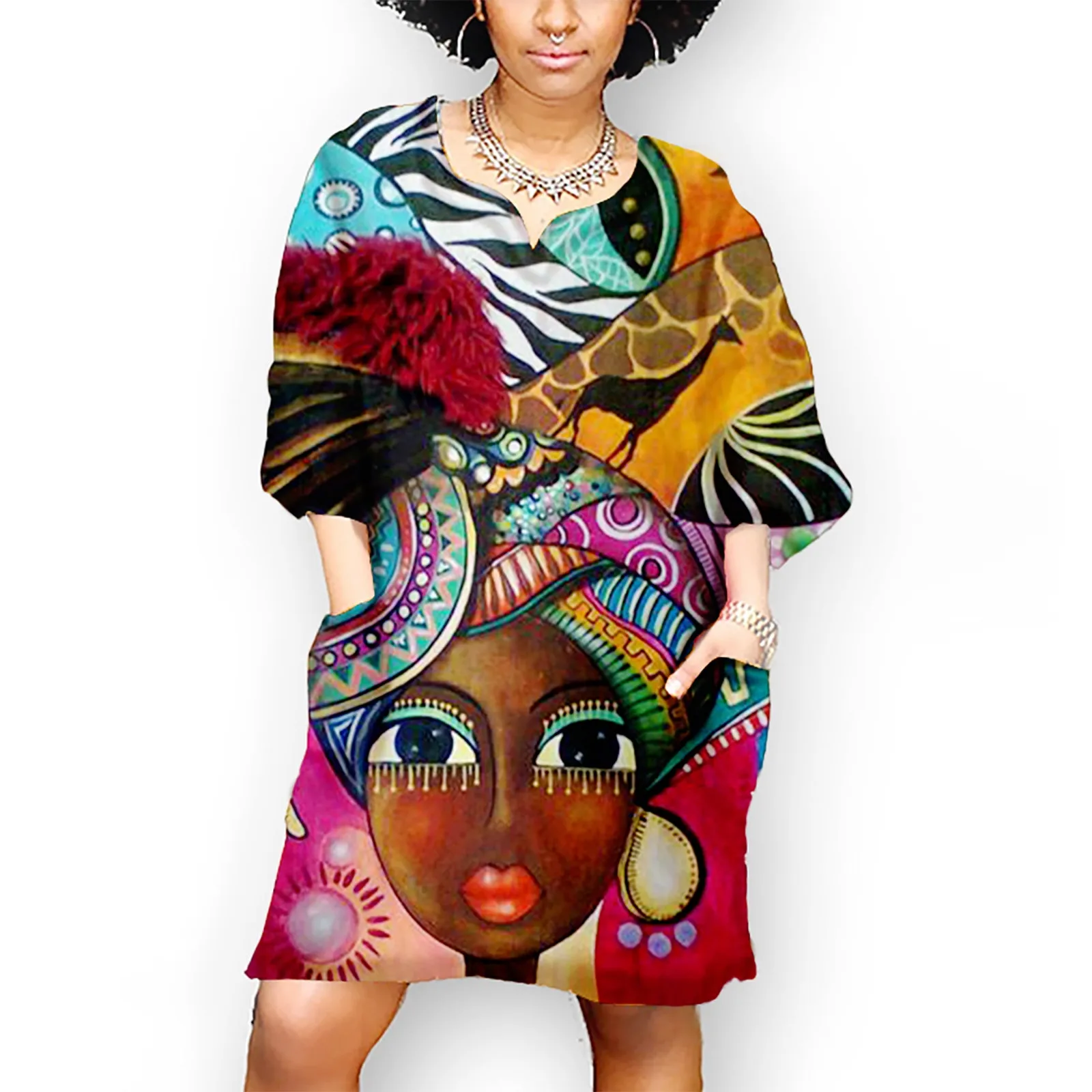 Элегантные платья для женщин Платье с Африканским винтажным принтом средней