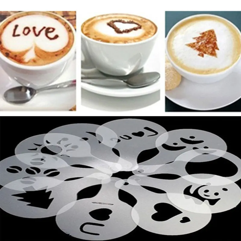

16Pc Coffee Stencils Fancy Coffee Printing Model Foam Spray Cake Stencils Coffee Cappuccino Mold Powdered Sieve Tool For Kitchen