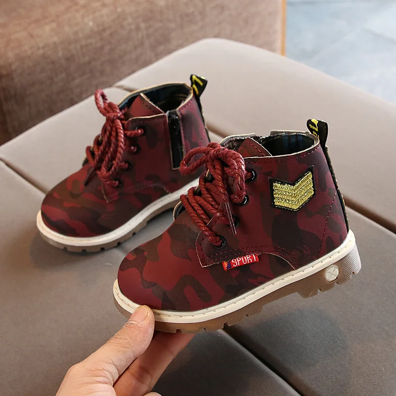 KushyShoo/детские ботинки Модные камуфляжные Ботинки Martin для мальчиков Детские