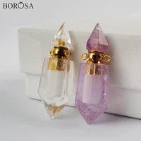 natural gems stone essential oil diffuser perfume bottle pendants stainless steel rose quartz jewelry charm for necklace making