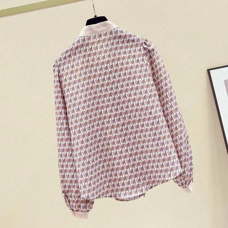 

CHICLADY 2021 spring summer new fashion plaid printed bow collar long sleeve letter casual streetwaer tops blouse shirt women za