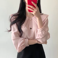 shintimes button white blouse casual woman clothes 2020 vogue fall pink long sleeve shirt women chemisier femme blusas de mujer