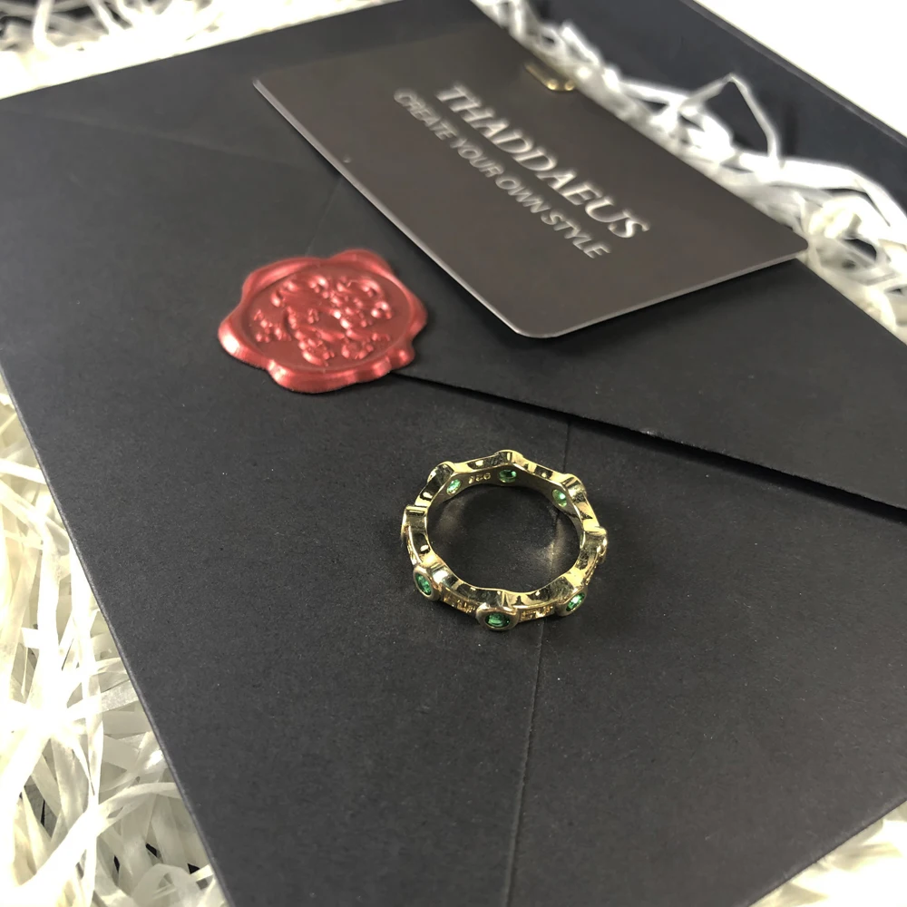 Кольцо золотой зеленый камень брендовая Новая Европа Стиль Glam Модные