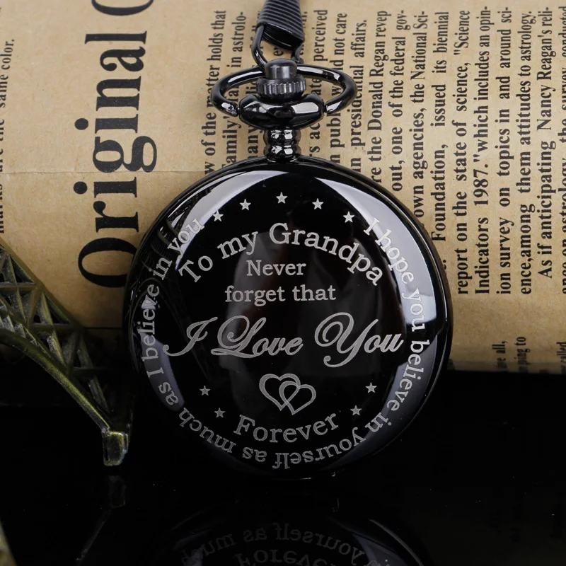 

I LOVE YOU Steampunk Customized "To my Grandpa" Quartz Pocket Watch Chain Watch Relogio Montres with Grandpa Birthday Gift