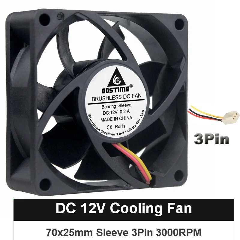 Gdstime 7 см 70 мм 70x70x25 мм 7025s 3Pin 12 В DC Бесщеточный Охлаждающий вентилятор с FG особенности для компьютера Чехол-радиатор