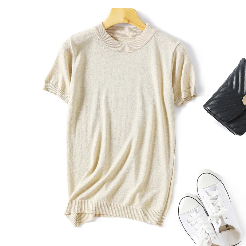 Новинка блестящий вязаный тонкий пуловер с люрексом Женский свитер круглым