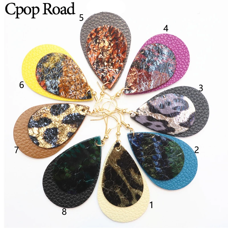 

Cpop New Double Layers Snake Leopard Earring Genuine Leather Water Drop Earrings Fashion Jewelry Women Accessories Hot Sale Gift