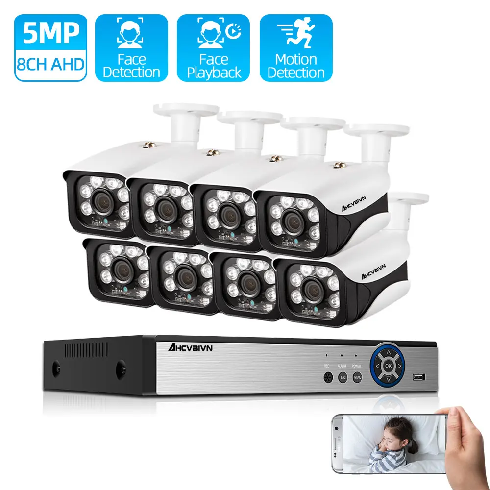 

8CH CCTV System Wireless DVR NVR System 5.0MP IR indoor Outdoor Waterproof Bullet AHD Security Camera System Surveillance Kit