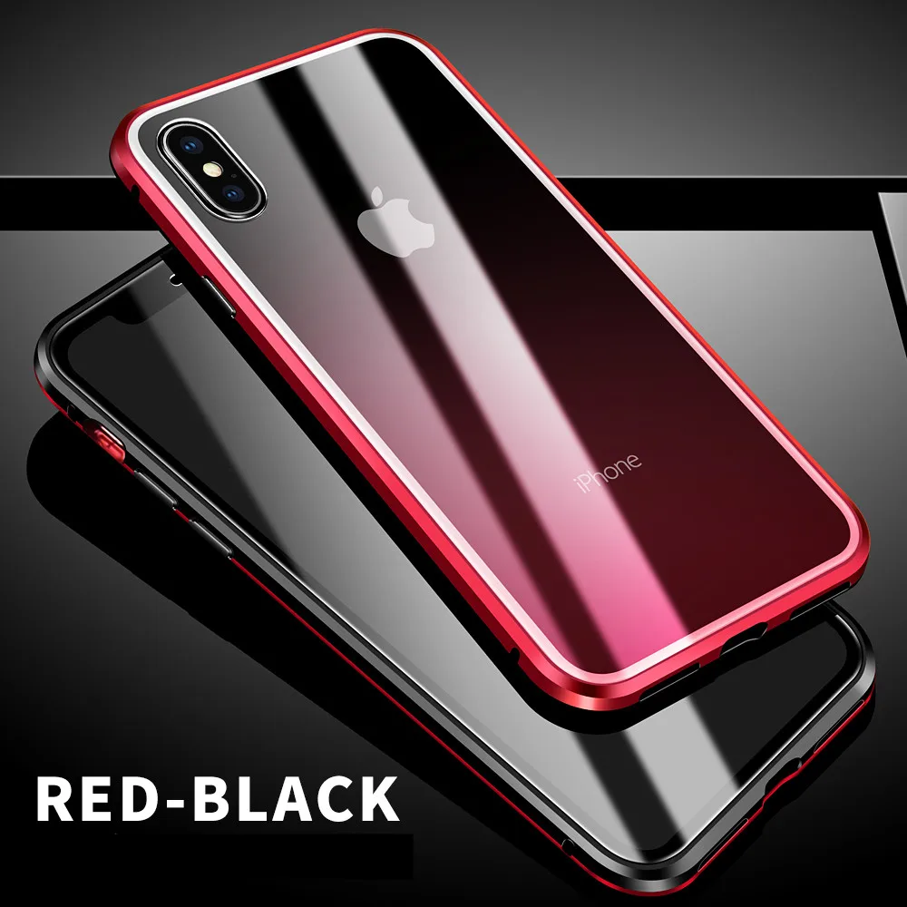Magnetic Adsorption Metal Phone Case for iphone 7 8 Plus X Xs Max Xr Double Sided Tempered Glass Full Protective Cover | Мобильные