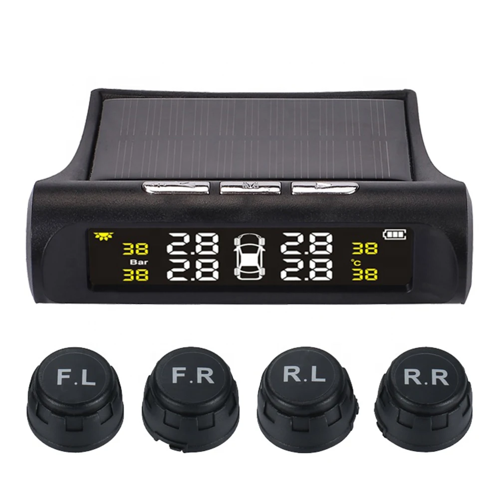 

Car TPMS Tire Pressure Digital Solar Energy Monitoring System Auto Security Tire Pressure Alarm Systems LCD 4 Internal Sensors