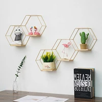 blackgold nordic style double hexagonal iron stand small pot wall holder wall shelf wall decoration storage holder decror