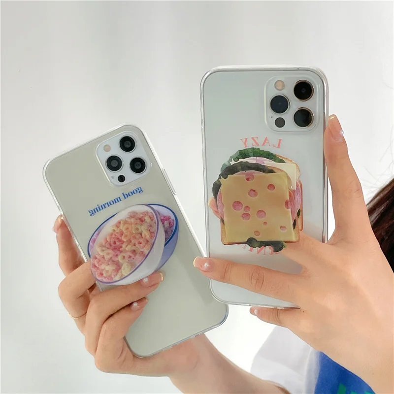 

Korean Cereal Sandwich Stand Holder Transparent Phone Case for IPhone X XR XS 12 11 Pro Max 8 7 Plus Lovely Protection Soft Cove