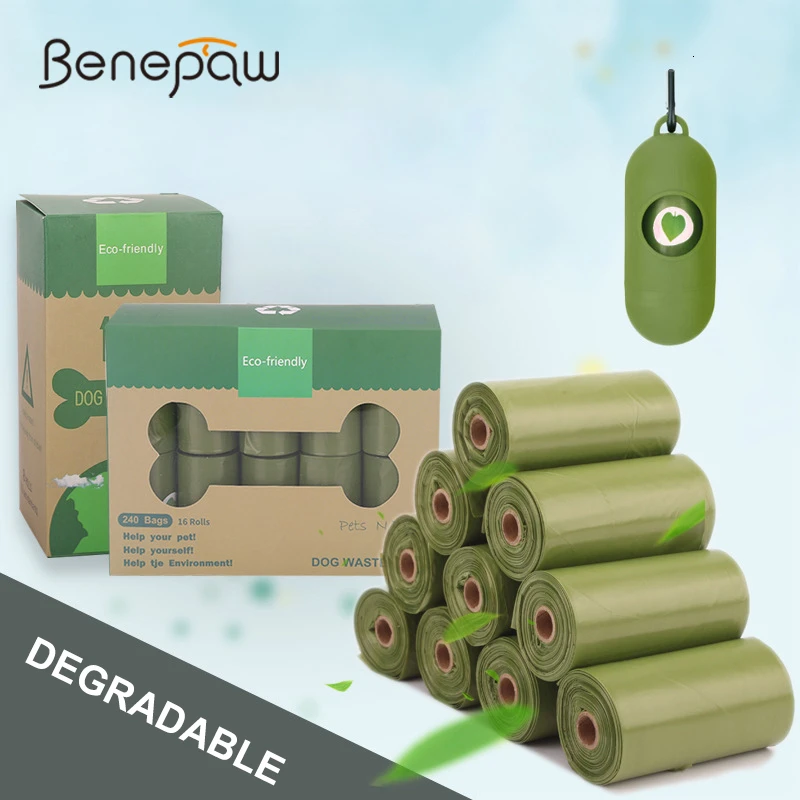 Benepaw биоразлагаемый мешок для собачьих какашек, прочные мешки для мусора для домашних животных, диспенсер без отходов для щенков, легко оторвать 120 шт/240 шт