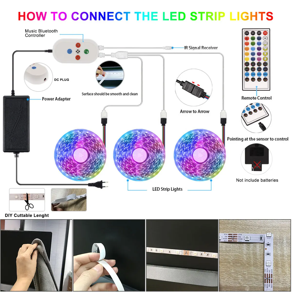 

RGB 5050 Led Strip Bluetooth Led TV Backlight Lighting 12V Built-in Mic Night Light Lamp room Decor Led Light with Voice Control