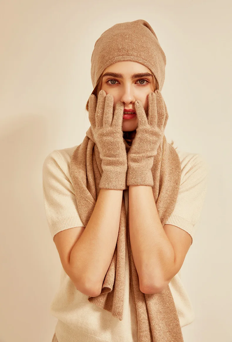 Комплект из четырех предметов теплая 100 кашемировая шапка и шарф Женский Зимний