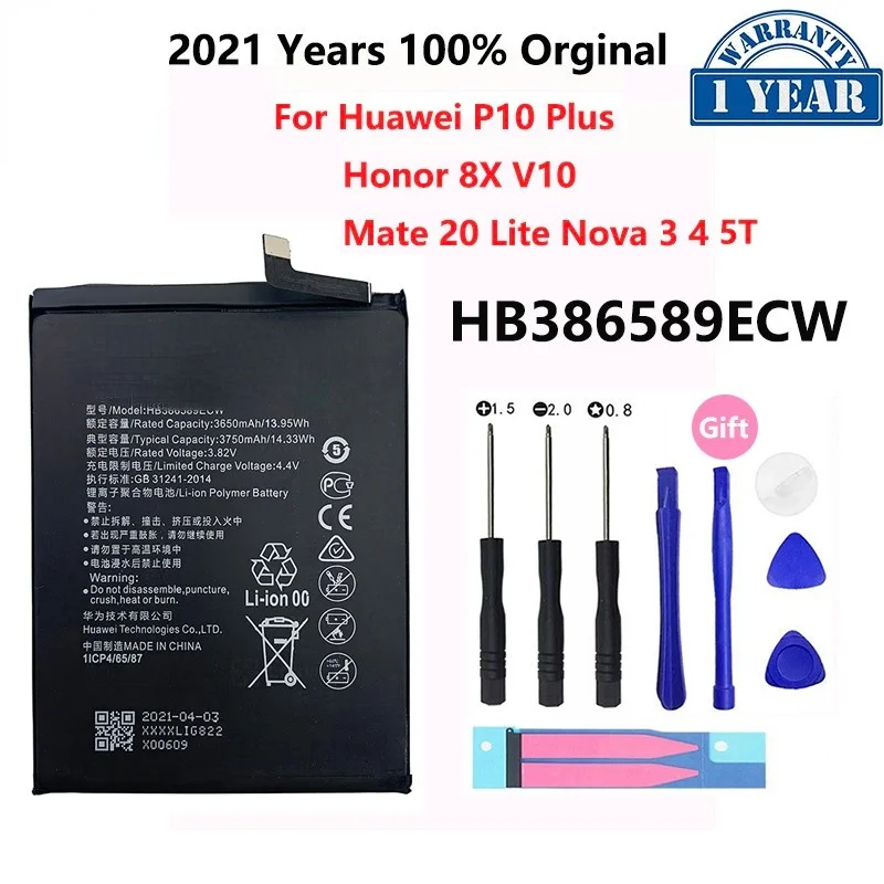 

100% Оригинальный HB386589ECW для Huawei Honor 8X 3650 мАч View 10 Mate 20 Lite P10 Plus P10Plus Nova 3 4 5T аккумулятор